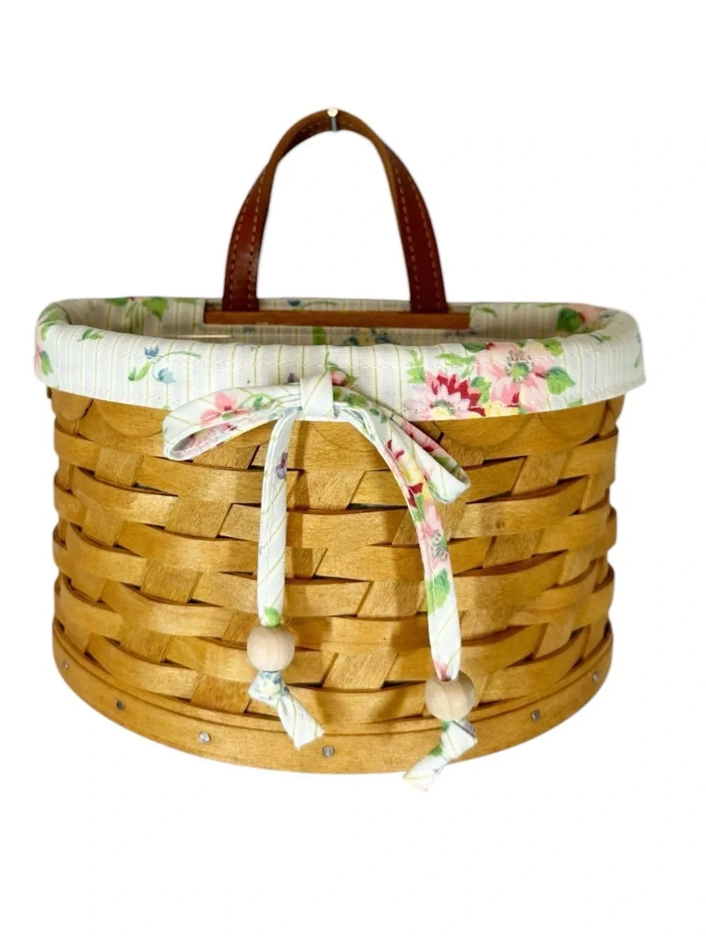 LONGABERGER 2006 Small Scalloped Pocket Hanging Basket Floral & Plastic Liner